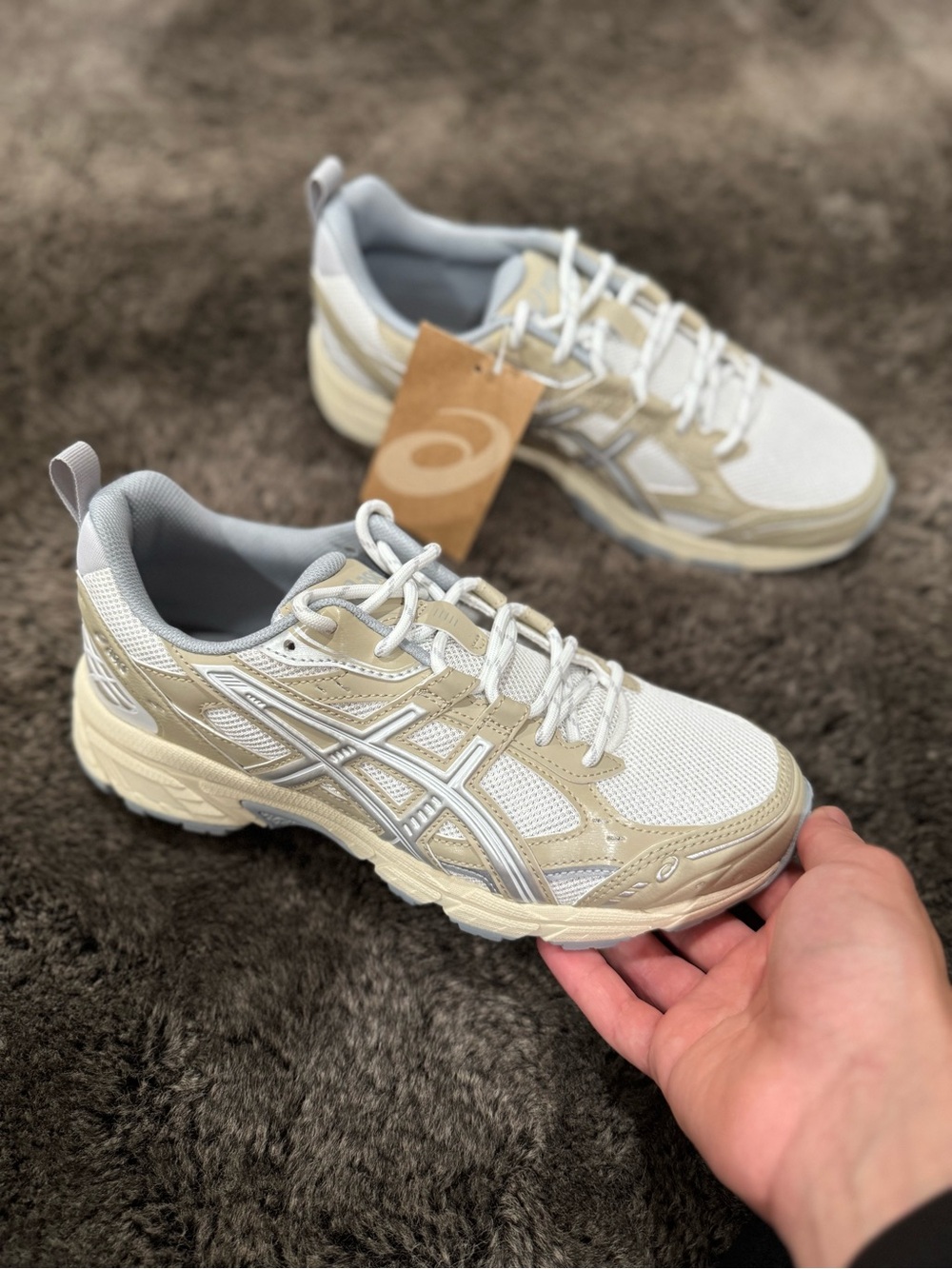 Brand new ASICS Athletic Sneakers in White and Cream with Silver Accents